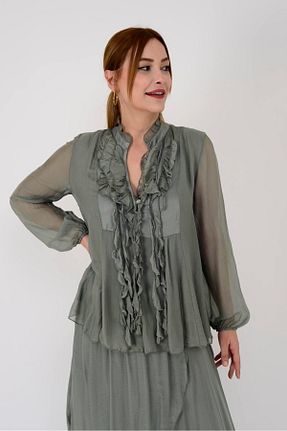 بلوز خاکی زنانه ساده Genel Markalar - کد 672716207