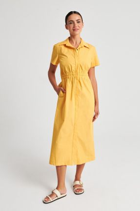لباس زرد زنانه بافتنی پنبه (نخی) رگولار آستین-کوتاه کد 834352400