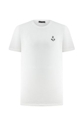 تی شرت سفید مردانه رگولار یقه گرد کد 821363208