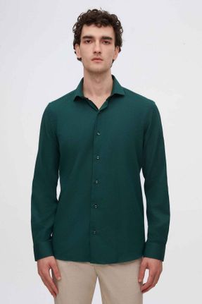 پیراهن سبز مردانه یقه ایتالیایی اسلیم فیت پارچه ای کد 825604361