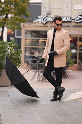 پالتو پشمی بژ مردانه تنگ MİX CLOTHES - کد 782384048