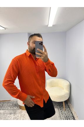 پیراهن نارنجی مردانه اورسایز یقه پیراهنی کد 834077543