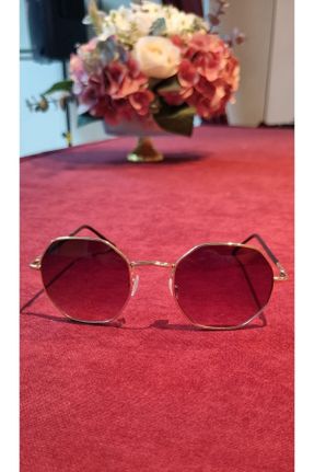 عینک آفتابی طلائی زنانه 60 UV400 فلزی هندسی کد 833744663