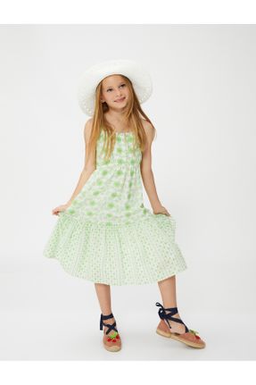 لباس سبز بچه گانه بافتنی پنبه - پلی استر طرح گلدار ریلکس بند دار کد 691048479