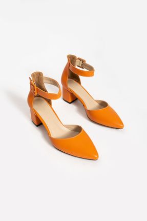 کفش پاشنه بلند کلاسیک نارنجی زنانه چرم مصنوعی پاشنه ضخیم پاشنه متوسط ( 5 - 9 cm ) کد 794623135
