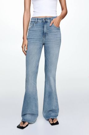شلوار جین آبی زنانه پاچه اسپانیولی فاق بلند پنبه (نخی) استاندارد کد 839215492