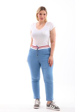 شلوار سایز بزرگ آبی زنانه پنبه ای EYLÜLXXL - کد 839220316