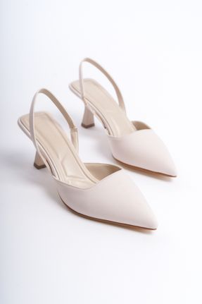 کفش پاشنه بلند کلاسیک بژ زنانه پاشنه کوتاه ( 4 - 1 cm ) پاشنه ساده ساتن کد 811761080