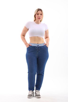 شلوار سایز بزرگ سرمه ای زنانه پنبه ای EYLÜLXXL - کد 839220726
