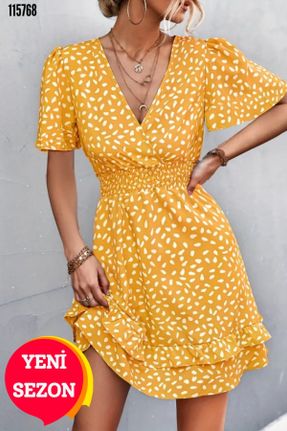 لباس زرد زنانه بافتنی آستین-کوتاه کد 839326879