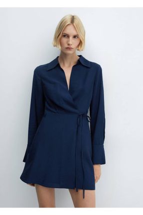 لباس آبی زنانه بافت رگولار آستین-بلند کد 817682543