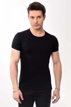 تی شرت مشکی مردانه پنبه (نخی) اسلیم فیت یقه گرد تکی بیسیک کد 208573980