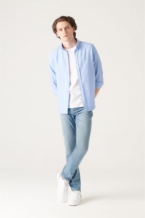 شلوار جین آبی مردانه پاچه تنگ پنبه (نخی) اسلیم استاندارد کد 144472983
