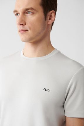 تی شرت طوسی مردانه رگولار یقه گرد تکی کد 664340411