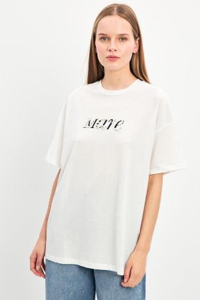 تی شرت نباتی زنانه رگولار یقه گرد پنبه - پلی استر تکی طراحی کد 834350841