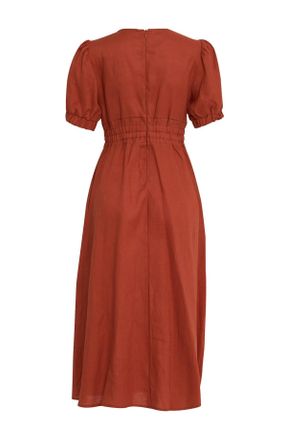لباس نارنجی زنانه بافتنی کتان طرح گلدار رگولار آستین-کوتاه کد 836941887
