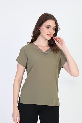 بلوز خاکی زنانه ساده ELLA CAMELIA - کد 660200170