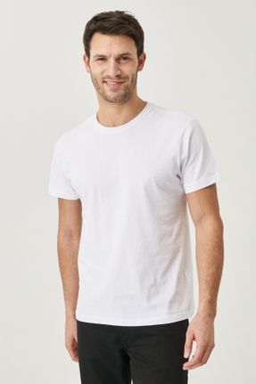 تی شرت سفید مردانه اسلیم فیت پنبه (نخی) یقه گرد تکی بیسیک کد 224555799