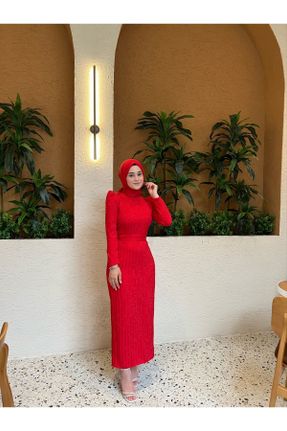لباس مجلسی قرمز زنانه رگولار یقه ایستاده مخملی کد 796045990