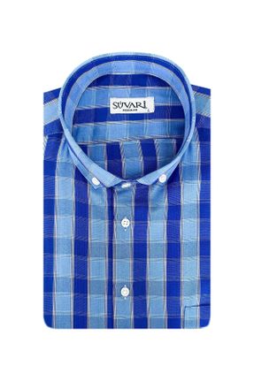 پیراهن آبی مردانه راحت یقه پیراهنی پنبه (نخی) کد 750486524