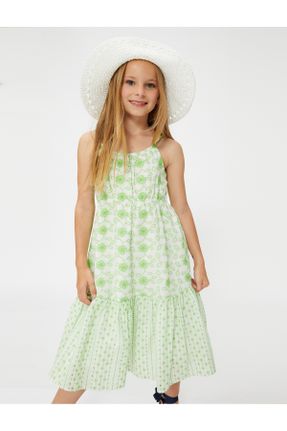 لباس سبز بچه گانه بافتنی پنبه - پلی استر طرح گلدار ریلکس بند دار کد 691048479