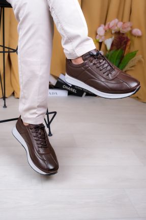 کفش اسنیکر قهوه ای مردانه بند دار چرم طبیعی چرم طبیعی کد 839145424
