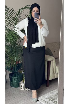 دامن سایز بزرگ مشکی زنانه بافت TDYtrendy Giyim - کد 794285268