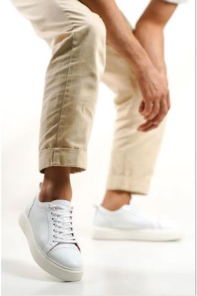 کفش اسنیکر سفید مردانه بند دار چرم طبیعی کد 661369460