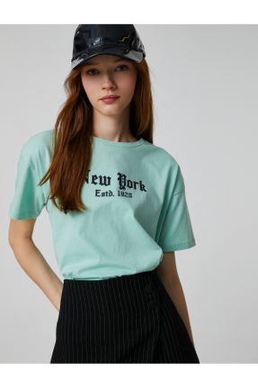 تی شرت سبز زنانه رگولار یقه گرد تکی کد 741120988