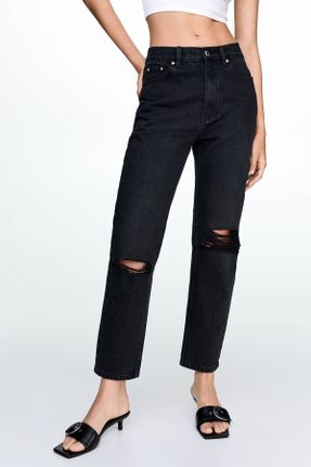 شلوار جین مشکی زنانه پاچه ساده استاندارد کد 839214095