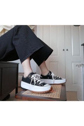 کفش اسنیکر مشکی زنانه بند دار پارچه نساجی کد 235091342