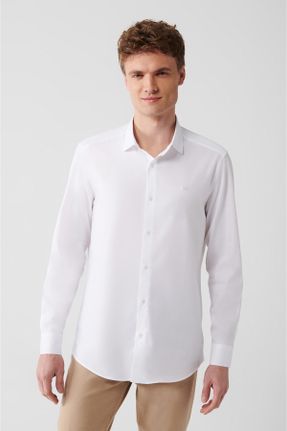 پیراهن سفید مردانه اسلیم فیت یقه پیراهنی کد 640256894