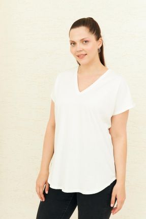 تی شرت سفید زنانه اورسایز پنبه (نخی) کد 767540282