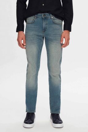 شلوار جین آبی مردانه پاچه لوله ای جین اسلیم بلند کد 801352625