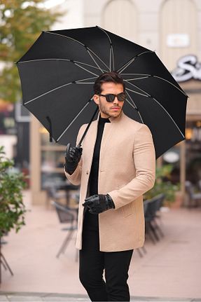 پالتو پشمی بژ مردانه تنگ MİX CLOTHES - کد 782384048
