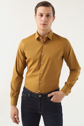 پیراهن قهوه ای مردانه اسلیم فیت یقه پیراهنی کد 210455412