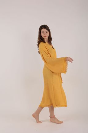 کیمونو زرد زنانه پنبه (نخی) بافتنی طرح هندسی کد 824143900