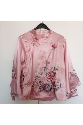 بلوز صورتی زنانه یقه قاضی Butik Tülin - کد 839099010