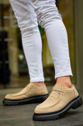 کفش کلاسیک بژ مردانه چرم مصنوعی پاشنه کوتاه ( 4 - 1 cm ) پاشنه ساده کد 839124888