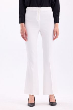 شلوار سفید زنانه مخلوط پلی استر بافتنی پاچه اسپانیولی فاق بلند فاق بلند کد 834879137