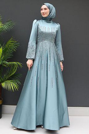 لباس مجلسی حجاب سبز زنانه یقه ایستاده giz astore - کد 839175251