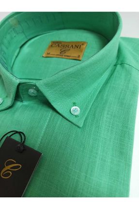 پیراهن سبز مردانه پنبه (نخی) یقه پیراهنی رگولار کد 716195324