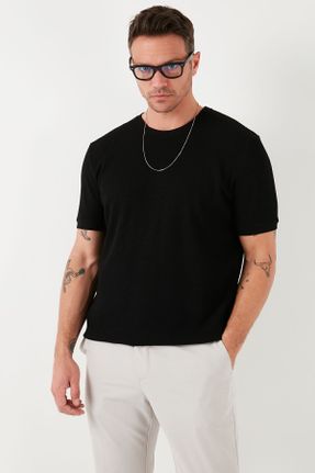 تی شرت مشکی مردانه پنبه - پلی استر یقه گرد رگولار کد 819445559