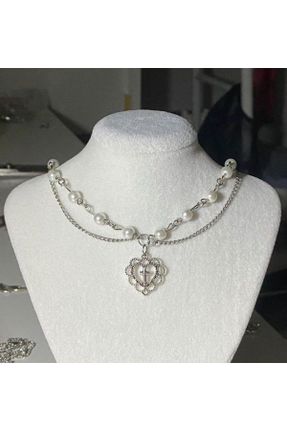 گردنبند جواهر سفید زنانه روکش نقره کد 364359972