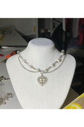 گردنبند جواهر سفید زنانه روکش نقره کد 364359972