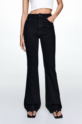 شلوار جین مشکی زنانه پاچه اسپانیولی فاق بلند پنبه (نخی) استاندارد کد 839215523