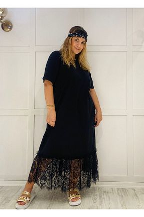 لباس سایز بزرگ مشکی زنانه پنبه ای Butikniki - کد 839237081
