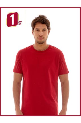 تی شرت زرشکی مردانه رگولار پنبه (نخی) کد 789209143