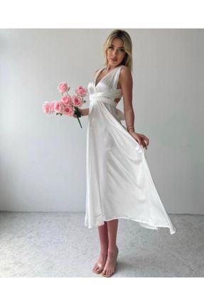 لباس سفید زنانه بافتنی ساتن اورسایز پارتی کد 734969951
