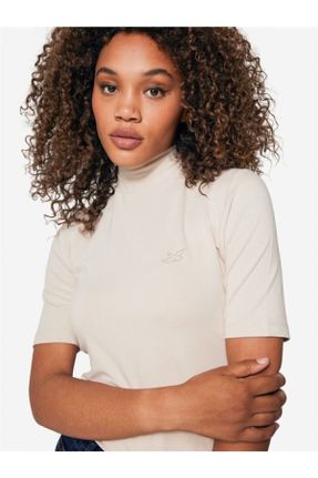 تی شرت بژ زنانه رگولار یقه گرد تکی جوان کد 179171132